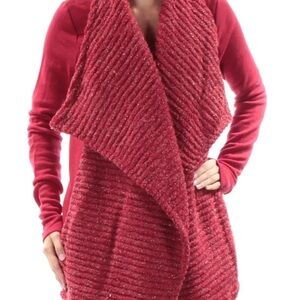 LUCKY BRAND Womens Red Wrap Jacket Long Sleeve Open Sweater